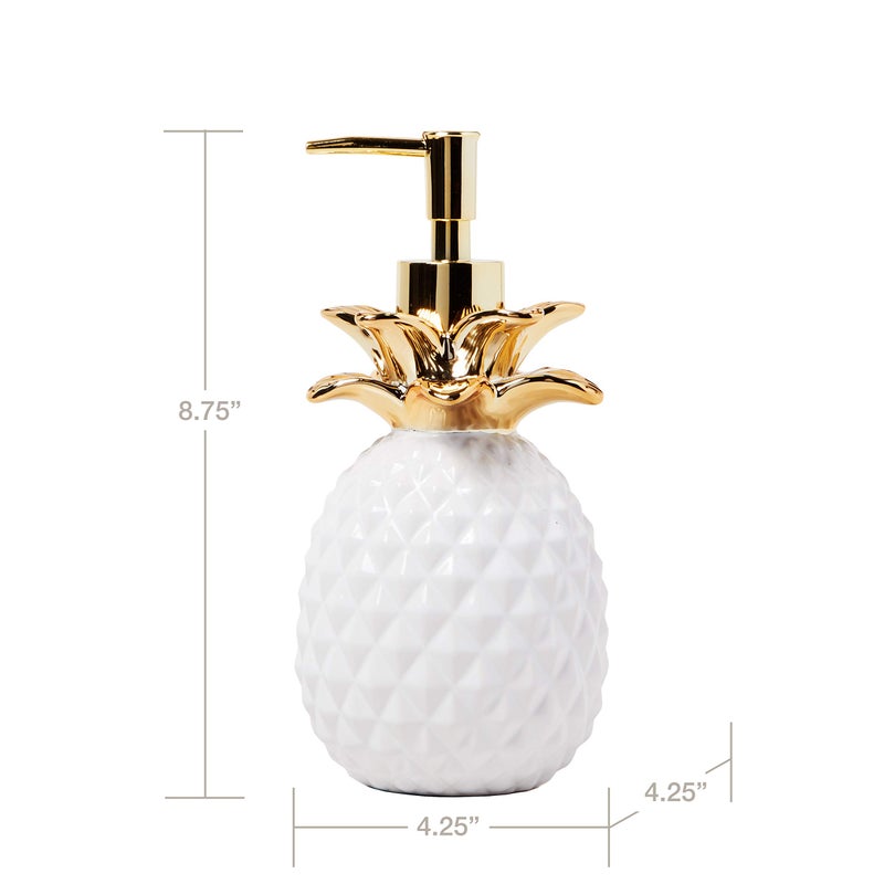 SKL Home Gilded Pineapple Ceramic Soap/Lotion Dispenser, 14 Oz. Capacity, Tropical/Coastal/Resort, for Bath/Kitchen/Bar & Gift, White/Gold - Image 3